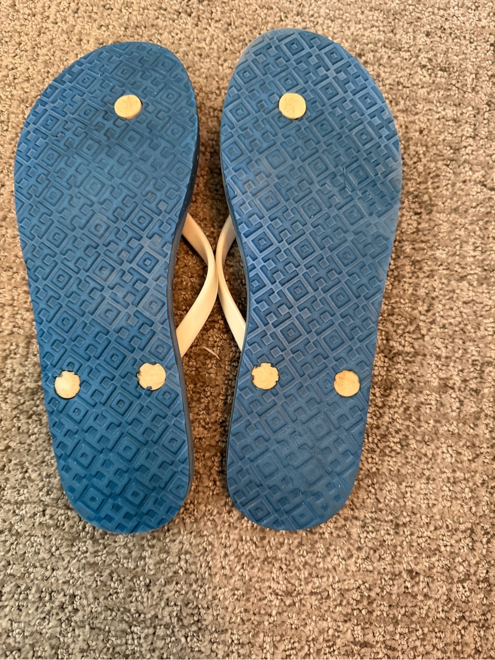 Tory Burch White Strap Flip Flops with Blue and Red Geometric Print - Picture 6 of 6
